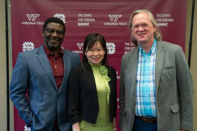 Paul Ampadu (from left), Cindy Yi, and Jeff Walling attend the CHIPS for Virginia Summit held in Falls Church in July. 